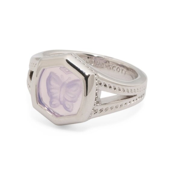 KENDRA SCOTT Silver Silver Davie Lavender Buttefly Intaglio Stament Ring - Picture 1 of 2